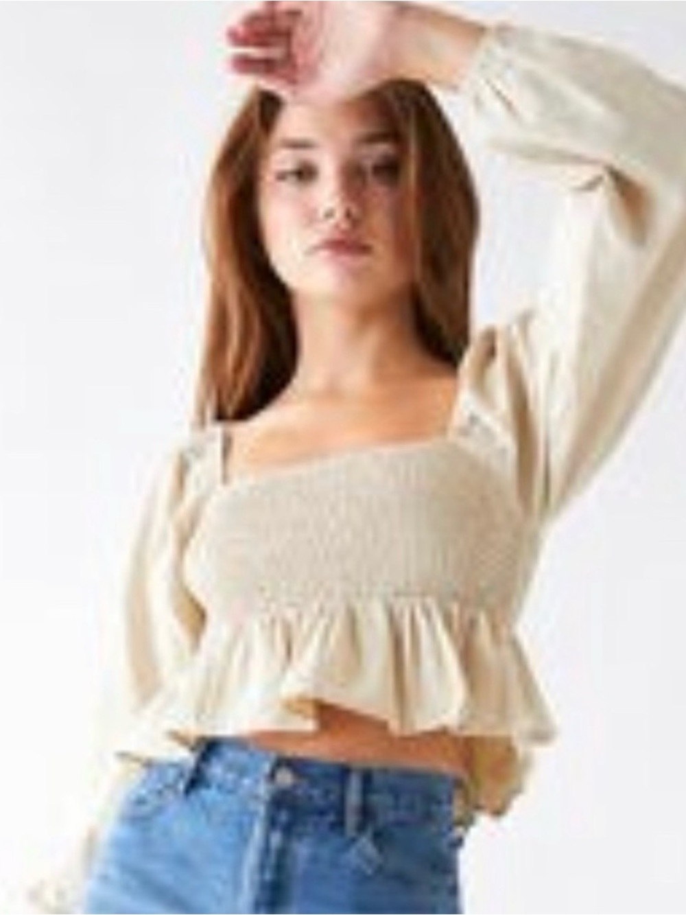 La hearts long sleeve smocked babydoll top sz Med ( w)